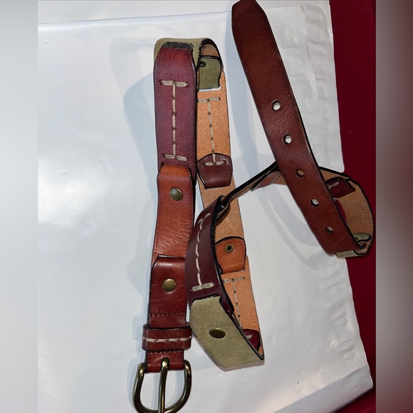 Fossil LEATHER straps Chain Link BROWN BELT 35-39” olive Tan Copper Buckle large - Picture 14 of 16